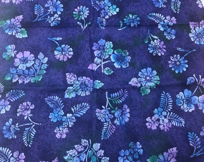 Jakarta Purple Floral Batik Fabric, Palm Leaves, Flowers, Pink Green ...