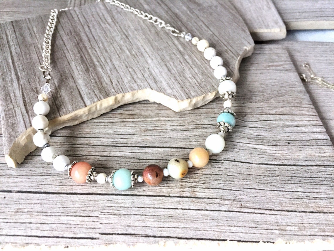 Gold plated Hexagon Amazonite necklace with small druzy stone appliqué' main image 1