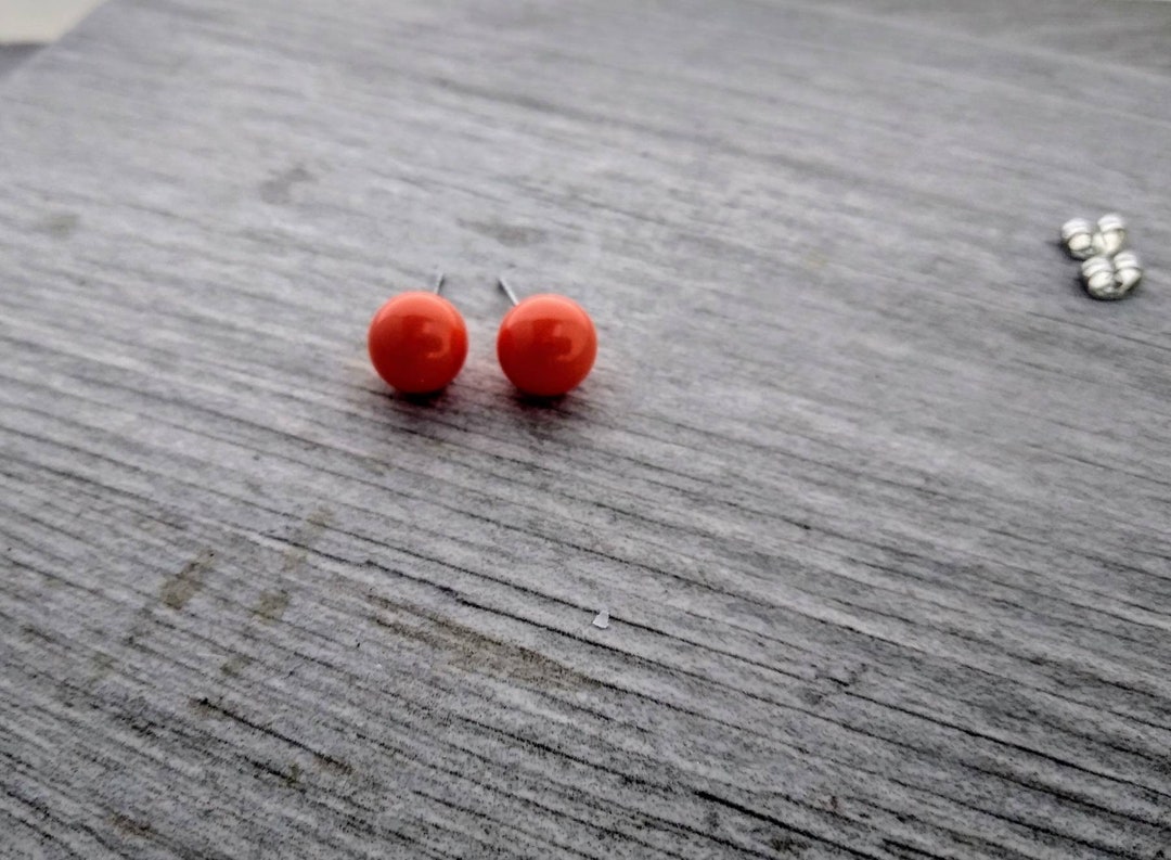 Orange Ball Earrings Orange Ball Stud Ball Large Ball Studsround Ball