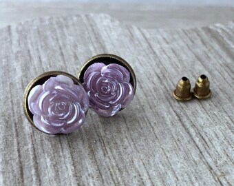 Metallic lavendar Rose Earring studs, Metallic Rose Post Earrings, Purple Rose Stud,flower earrings, everyday studs, Back by Popular Demand