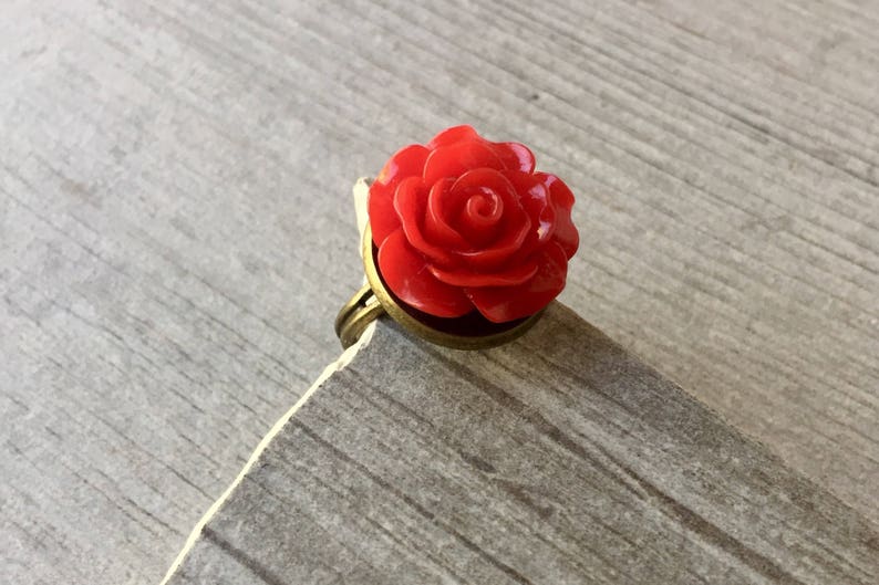 floral ring Rose Ring flower jewelry gift for her,mothers day Red Rose Ring,Adjustable Ring,Red Flower gift for mom rose jewelry