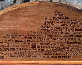 Kentucky Bourbon, Laser Engraved Bourbon Barrel Head Wall Hanging/Shelf Sitter  (20”x8”x1”)