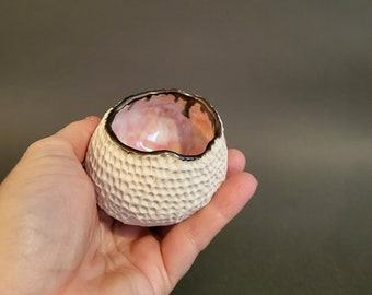 Sea Urchin Pot, Pink Textured Ceramic Pot, Gold and Pink Ceramic,  Delicate Modern Sea Urchin Dish,