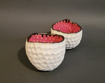 Sea Urchin Pot, Textured Ceramic Pot, Gold and Fushia Pink Ceramic,  Delicate Modern Sea Urchin Dish, Porcelaine Smal Dish.