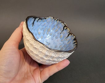 Sea Urchin Pot, Blue Textured Ceramic Pot, Gold and Aqua Ceramic,  Delicate Modern Sea Urchin Dish, Porcelaine Smal Dish.