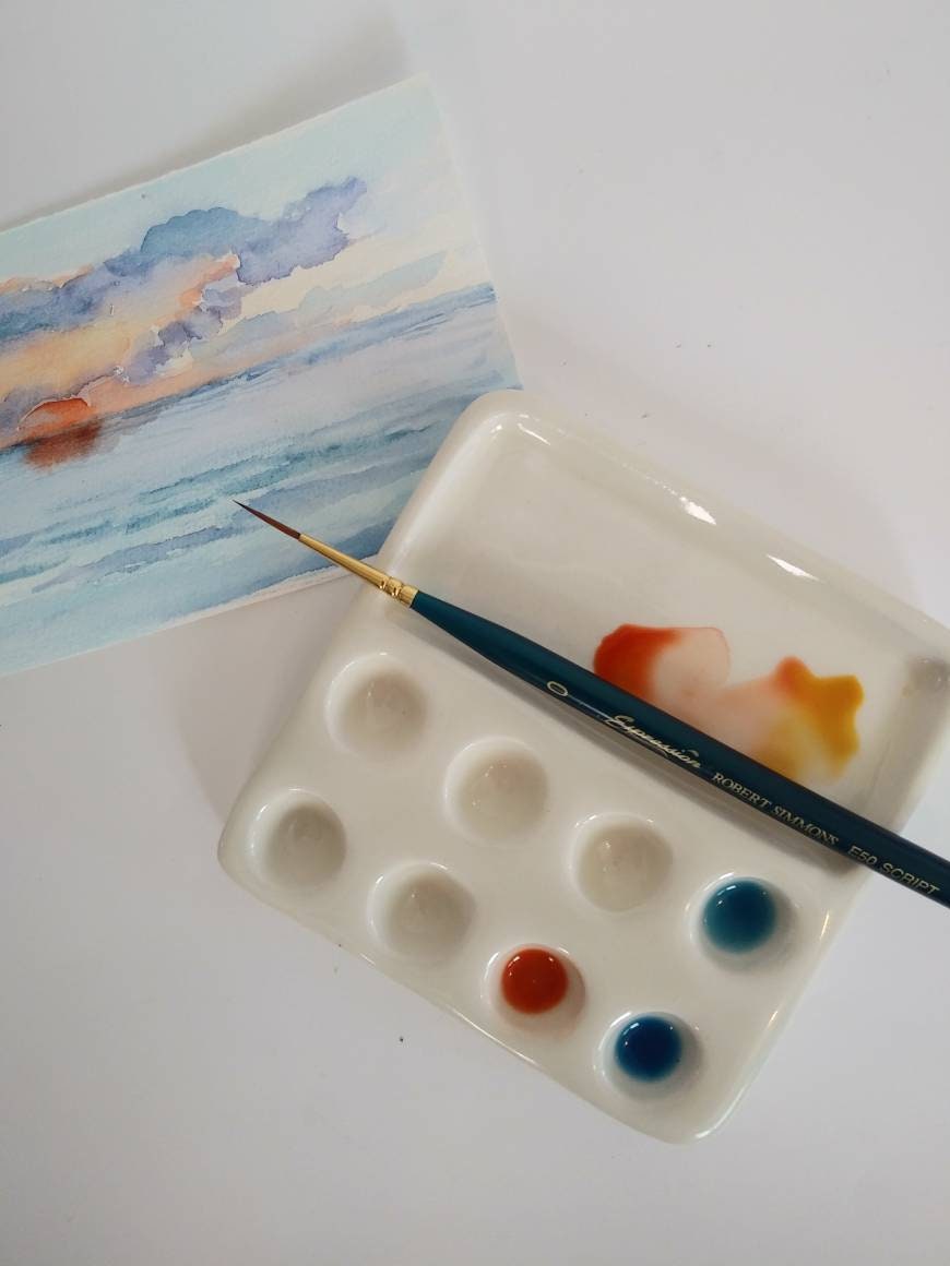 Palette Céramique 8 Cases Carrées - Pour Aquarelle, Gouache, Acrylique - Blanche, Lisse, Facile à Nettoyer