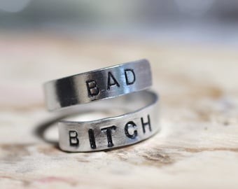 Bad B*tch Adjustable Stamped Aluminum Ring, Bad Bitch Adjustable Ring, Bad Bitch Ring Fits US Size 5-7, Hand Stamped Ring, Adjustable Ring