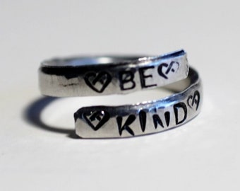 Be Kind Of A Bitch Mantra Wrap Ring, Aluminum Stamped Ring, Wrap Ring, Hand Stamped Wrap Ring