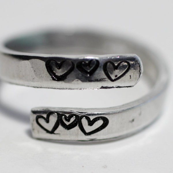 Dainty Hidden Expletive Em Adjustable Stamped Ring, Fuck Em Hidden Swear Word Ring, Adjustable Stamped Ring, Hearts and Expletive Em Ring