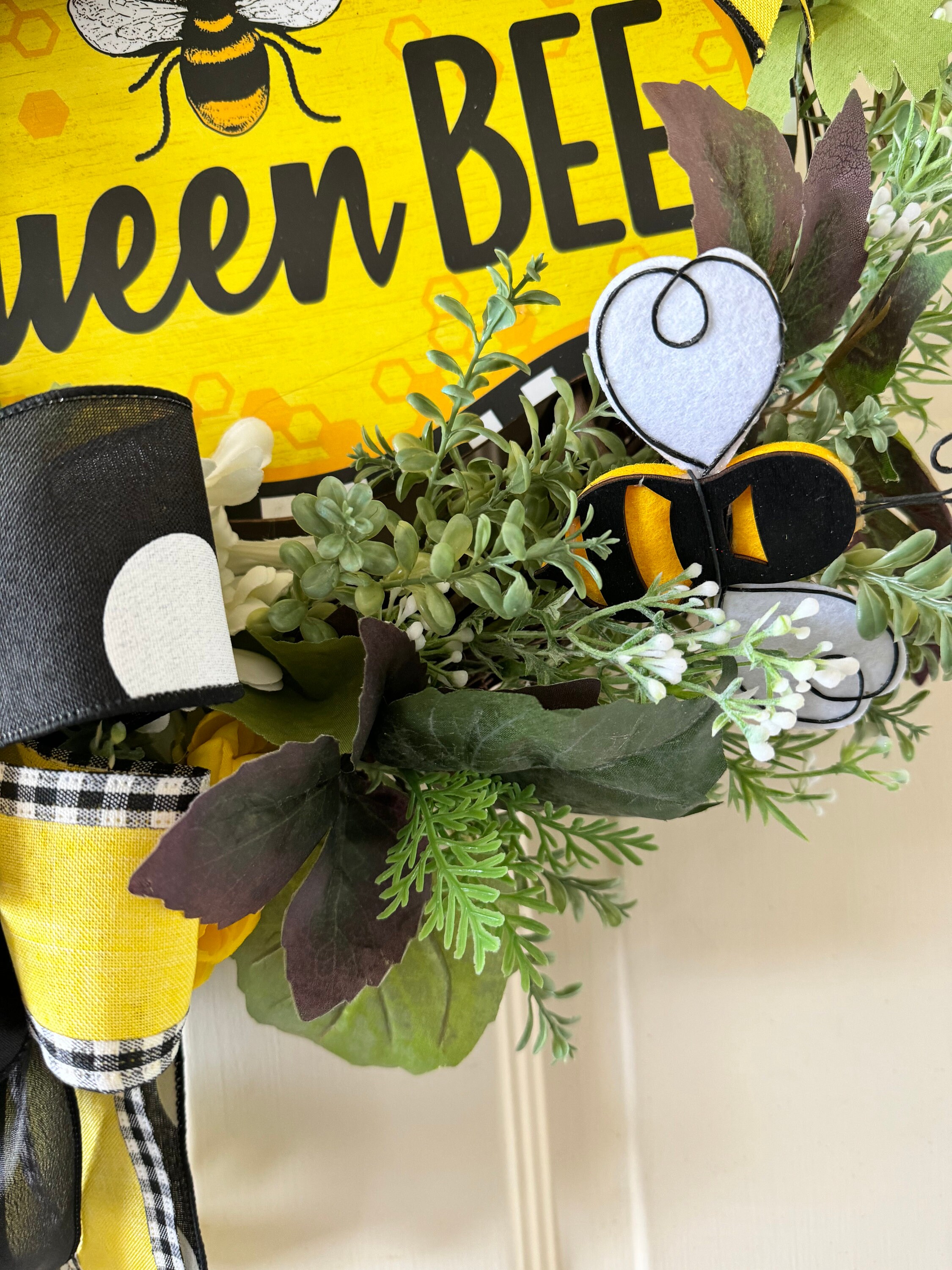 Bee Wreath for Front Door, Queen Bee Grapevine Wreath, Summer Bumble ...