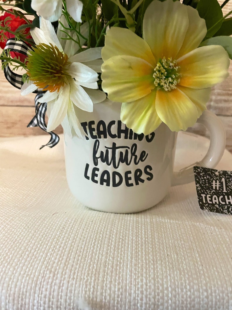 Teacher gift, floral arrangement for teacher in mug, end of school year gift, teacher mug image 2