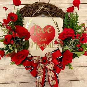 Valentine day wreath for Front Door, valentine, grapevine wreath, red floral valentine wreath, love wreath, handmade wreath, Etsy wreath