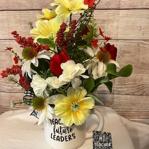 Teacher gift, floral arrangement for teacher in mug, end of school year gift, teacher mug image 1