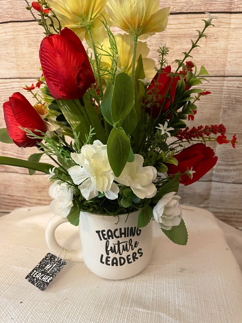 Teacher gift, floral arrangement for teacher in mug, end of school year gift, teacher mug image 3