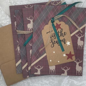 Handmade Christmas Cards, Set of 4, Deer theme