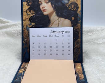 2026 Calendar, Desk style, Medieval Women theme, Handmade