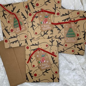 Handmade Christmas Cards, Set of 4, Reindeer theme
