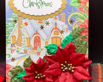 3D Poinsettia Christmas Card, Merry Christmas