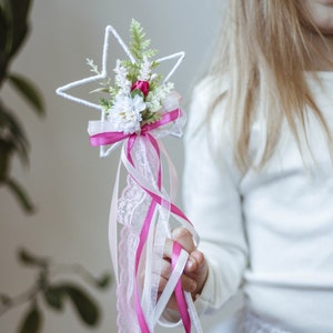 Flower Girl Star Wand: Pink Ribbon, Boho Wedding Accessory