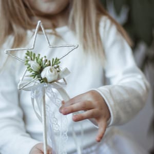 flower girl wand Magic wand Butterfly Wand Star wands flower wand fairy wand princess wand White Silver ribbon wand wedding accessories