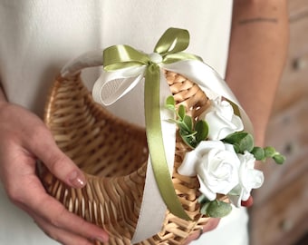 Eucalyptus Flower Girl Basket: Ivory Sage Green Wedding Decor
