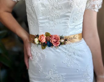 Terrakotta Blumen - Brautgürtel: Herbst Hochzeit Blumen Schärpe
