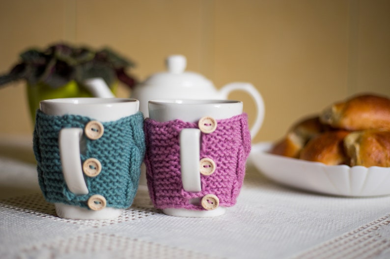 Set of 2 Knit cups knit coffee cozy cup warmer coffee cozy cup sleeve cozy cup knit mug cozy mug warmer tea cup cozy Christmas gift