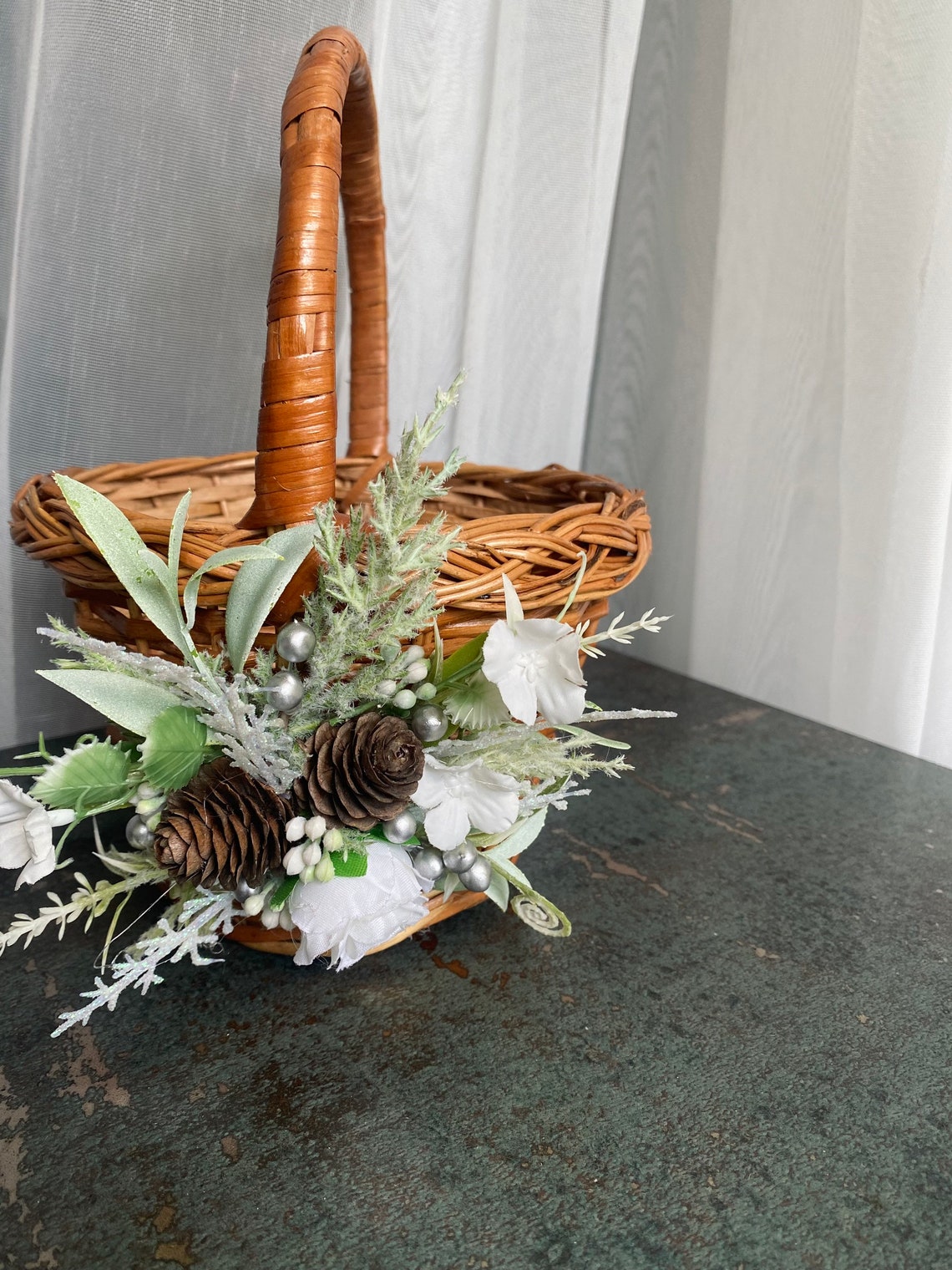 Winter Winter Flower Girl Basket Barn Wedding Pinecone Flower Etsy