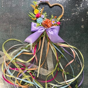 Wildflower Flower Girl Wand: Boho Wedding Ribbon Wand