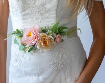 Handmade Blush Floral Bridal Belt: Sunflower Wedding Sash