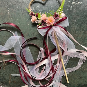 flower girl wand Magic wand Butterfly Wand flower wand fairy wand burgundy Pink wand for girl ribbon wand gift for girl wedding accessories