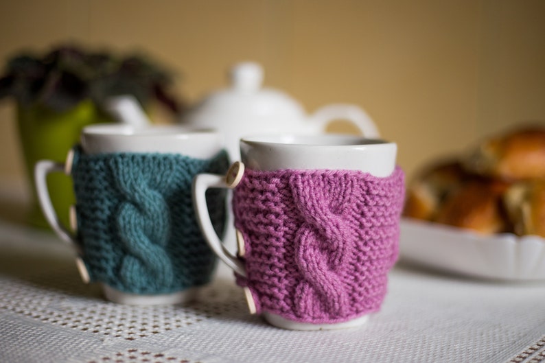 Set of 2 Knit cups knit coffee cozy cup warmer coffee cozy cup sleeve cozy cup knit mug cozy mug warmer tea cup cozy Christmas gift