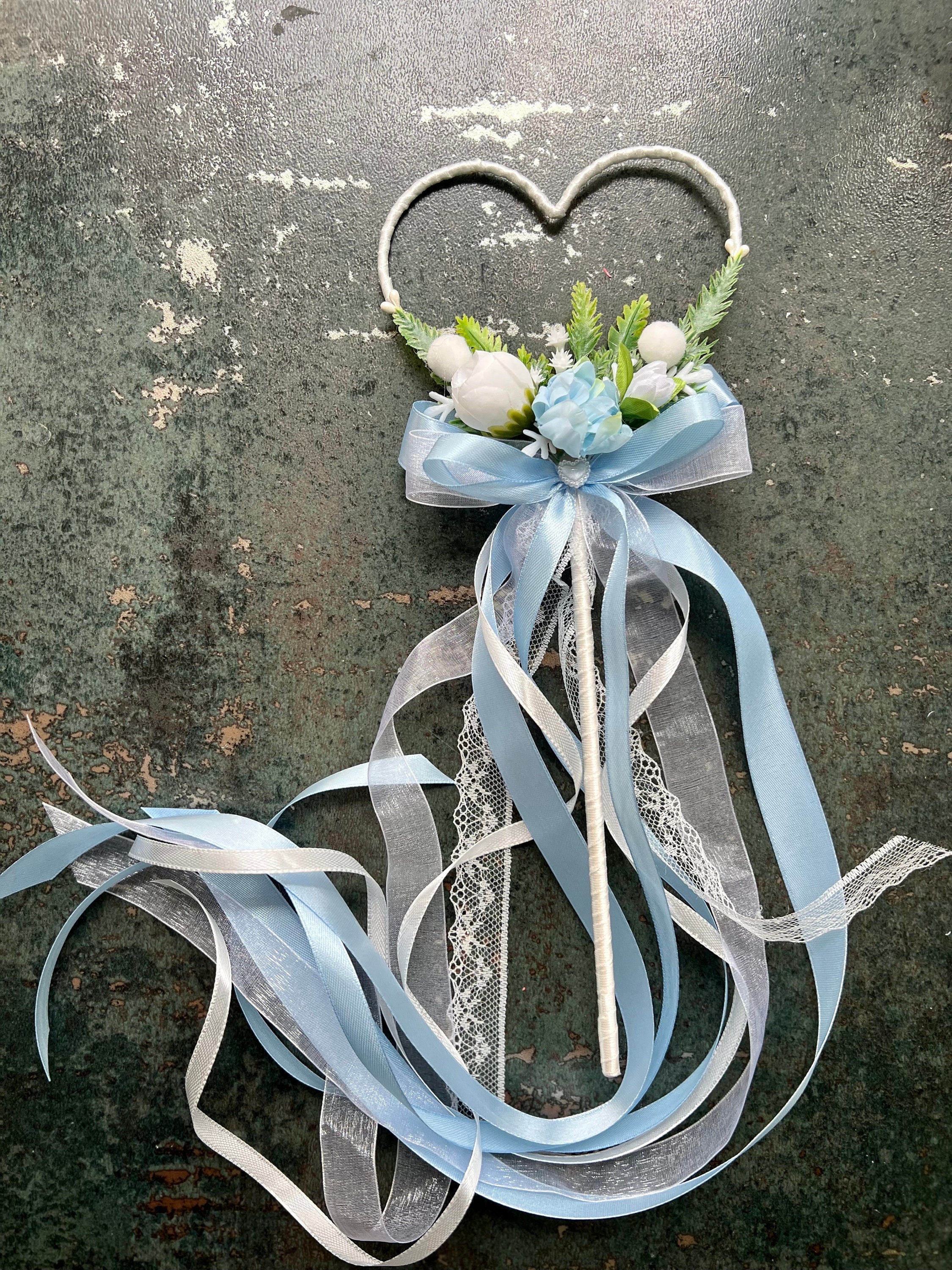 Winter Wedding Flower Girl Wand Pine Cone Wand White Red Flower Wand
