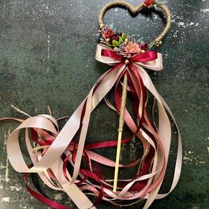 Autumn Flower Girl Wand: Magic wand Butterfly flower wand fairy wand princess wand flowers Boho ribbon wand burgundy wedding accessories