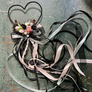 Gothic Flower Girl Wand: Black Ribbon & Heart Fairy Wand