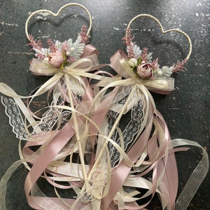 Flower Girl Wand: Heart, Dried Flowers, Boho Ribbon