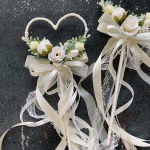 flower girl wand Magic wand Butterfly Wand Heart wands flower wand fairy wand princess wand ivory ribbon wand wedding accessories