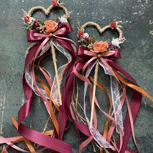 Autumn flower girl wand Magic wand Butterfly Wand fairy wand princess wand flowers Boho ribbon wand burgundy blush wedding accessories