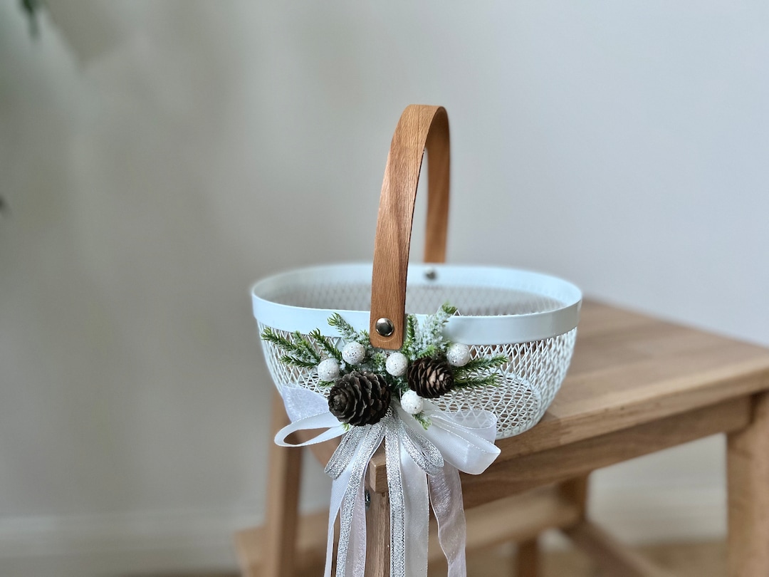 Winter Winter Flower Girl Basket Barn Wedding Pinecone Flower Girls
