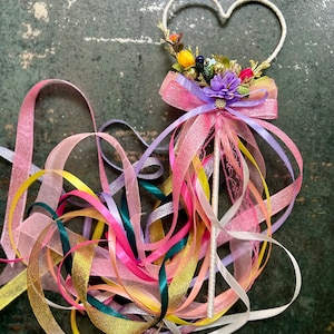 Rainbow flower girl wand Magic wand Unicorn Wand flower wand fairy wand princess wand for girl ribbon wand wedding accessories hair crown