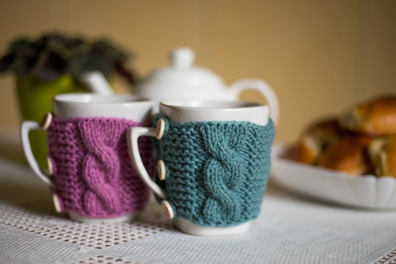 Set of 2 Knit cups knit coffee cozy cup warmer coffee cozy cup sleeve cozy cup knit mug cozy mug warmer tea cup cozy Christmas gift