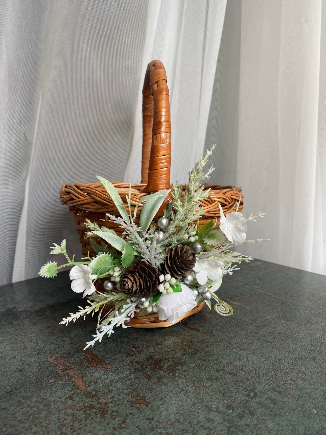 Winter Winter Flower Girl Basket Barn Wedding Pinecone Flower Etsy