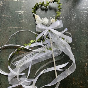 flower girl wand Magic wand Butterfly Wand Heart wands flower wand fairy wand princess wand White Silver ribbon wand wedding accessories
