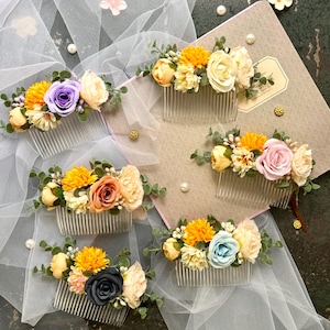 Floral Hair Comb: Yellow, Eucalyptus rose Wedding Hairpiece