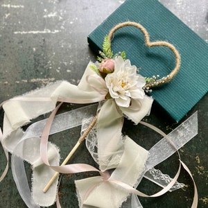 Butterfly Flower Girl Wand: Boho Ribbon & Dried Flowers