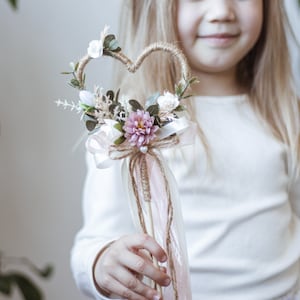 flower girl wand Magic wand Butterfly Wand flower wand fairy wand princess wand Dried flowers Boho ribbon wand blush wedding accessories