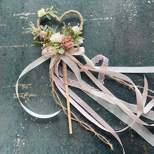 flower girl wand Magic wand Butterfly Wand flower wand fairy wand princess wand Dried flowers Boho ribbon wand blush wedding accessories