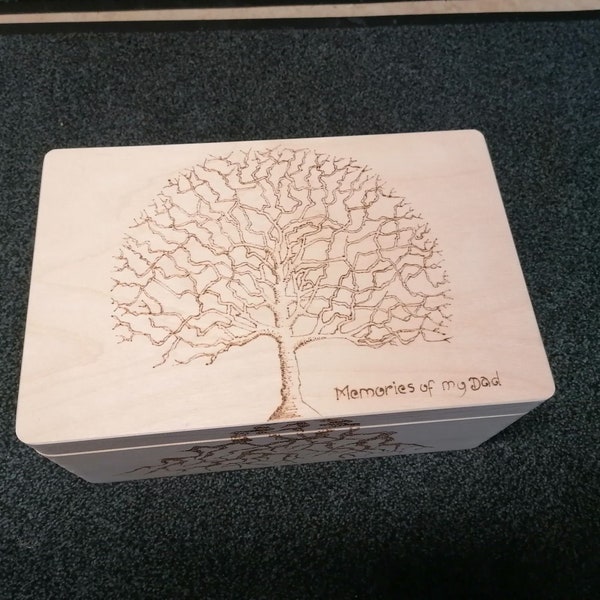 Personalised Memory Box , Large wooden Keepsake/Weddings/, engraved  Tree of life, Love, Wican, Pagan hand burned pyrography