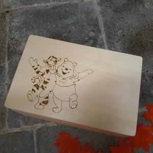 Tiger, Pooh memory/keepsake Large engraved Wooden Box ,pyrography  perfect gift , personalised, unique, engraved,