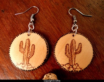 Boucles d'oreille en bois cactus